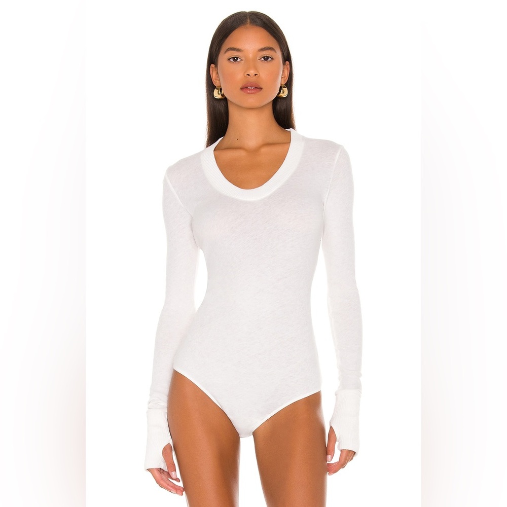 Enza Costa Cashmere U Neck Long Sleeve Bodysuit in White